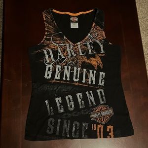 Harley-Davidson black cotton v tank orange white print orange rhinestone bling